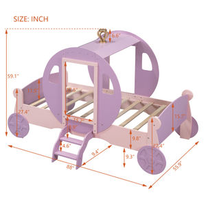 Moderna doppia dimensione viola + rosa principessa letto carrozza con corona, piattaforma di legno letto auto con scala - Product Image 6