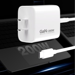 ชุดสายชาร์จเร็ว GaN 200W แบบ C-C สำหรับ iPad โทรศัพท์มือถือ แล็ปท็อป ได้รับการรับรองมาตรฐาน 3C สีขาว - Product Image 2