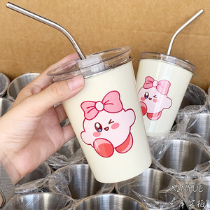 Vaso de acero inoxidable con pajita, taza de viaje portátil para adultos, 500 ml - Product Image 1