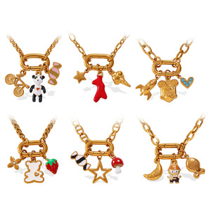 Collar de Acero Inoxidable con Dijes de Dibujos Animados, Colgante de Champiñón y Fresa para Mujer, Joyería de Moda con Múltiples Elementos - Product Image 5