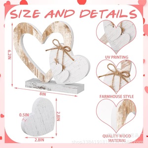 Wooden Heart Ornament <b>Retro</b> White Solid Wood Valentine'S Day <b>Gift</b> Desktop Decoration Living Room Home Decor - Product Image 5