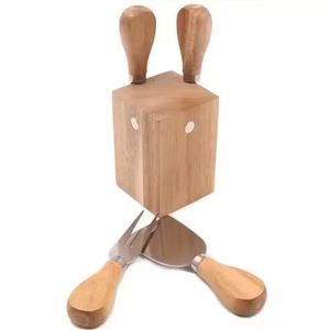 Wooden <b>Cheese</b> <b>Knife</b> <b>Set</b> With Rack 4 Piece Stainless Steel Blades For Serving And Cutting <b>Cheese</b> Kitchen Gadget - Product Image 1