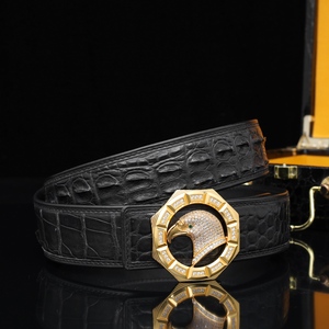 Cinturón de Cuero de Cocodrilo Genuino para Hombre, Correa de Cintura de Piel de Cocodrilo de Diseño de Lujo con Hebilla Dorada, Cinturón Ejecutivo Resistente - Product Image 3