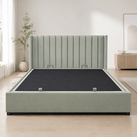 Cadre de lit plateforme avec rangement et tête de lit verticale en tissu vert pour lits Queen et King, mobilier de chambre à coucher, fourniture OEM personnalisée B2B