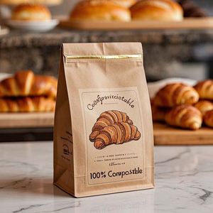 Bolsa de pie de papel Kraft biodegradable ecológica personalizada con cerradura de lazo de estaño de laminación para tostadas de panadería y embalaje de croissant - Product Image 6