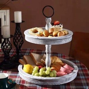 Plateau à bonbons en bois à double couche, finition vieillie, type sur pied, conteneur alimentaire multifonctionnel, plateaux de rangement pour usage domestique - Product Image 1