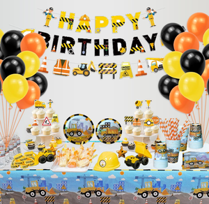 Fournitures <span class=keywords><strong>de</strong></span> fête d'anniversaire sur le thème <span class=keywords><strong>de</strong></span> la construction : Camion, Excavatrice, Bannière, <span class=keywords><strong>Guirlande</strong></span>, Décorations <span class=keywords><strong>de</strong></span> gâteau, Ballons, Assiettes, Gobelets, Serviettes, Nappe, Vaisselle - Product Image 2