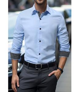 Conjunto de Camisa y Pantalón para Hombre, Corte Entallado, Camisa de Manga Larga con Pantalones, Tela Ligera y Cómoda para Oficina, Trabajo y Reuniones - Product Image 1