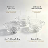 Tasse à thé en verre gaufré transparent avec poignée, tasse à café texturée moderne 210 ml, compatible lave-vaisselle et micro-ondes, pour la maison, le café et le restaurant