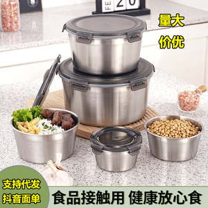 316 Stainless Steel Food Storage Container Round Sealed Lid <b>Lunch</b> Box For Office Workers Soup Bowl - Product Image 2