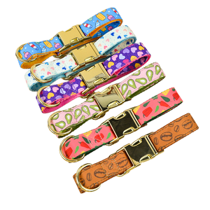 Collar de perro de diseñador Collares de correas para mascotas ajustables suaves con hebilla de metal dorado - Product Image 1