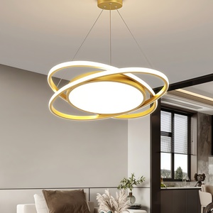 Plafonnier LED doré de luxe nordique, éclairage à économie d'énergie <span class=keywords><strong>75W</strong></span>, tricolore, télécommande intelligente, intensité variable, haute luminosité, 220V - Product Image 1