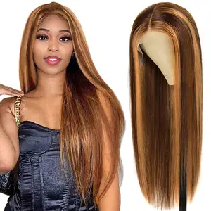 100% HUMAN HAIR 30 Inch Straight Brown 4x4,13x4 Transparent Lace Highlight Human Hair Wigs 10a Highlight Body Wave Hair Full Wig