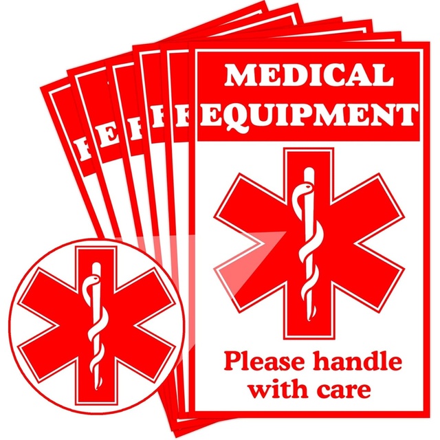 Custom Medical Alert Equipment Luggage Tag Stickers Red Fragile Medicals Equipment Inside Stickers Handle with Care Labels