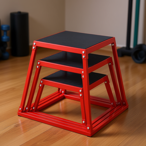 Ensemble de plateformes de saut pliométriques rouges 12, 18, 24 pouces, antidérapantes, en métal, pour entraînement de fitness à domicile, équipement de force et d'agilité - Product Image 2