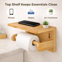 Porte-papier toilette en bambou avec étagère pour téléphone, porte-mouchoirs mural sans perçage, étagère de rangement multifonctionnelle pour salle de bain
