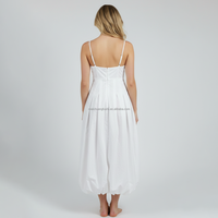 Robe midi blanche personnalisée à fines bretelles, bustier, taille haute, ourlet bouffant, coupe trapèze, vêtements pour femmes