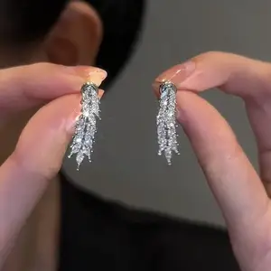 Silver zircon can be removed to wear two earrings S925 silver needle earrings for women