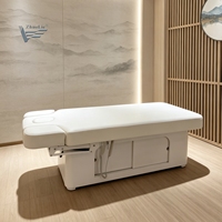 Lit de massage électrique de luxe moderne blanc à 2 moteurs pour salon de beauté, table de soin du visage et des cils, chaise de cosmétique