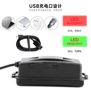 사냥 헤드 라이트 호그 승인 USB 포트 충전 4 모드 야외 충전식 캠핑 레드 <span class=keywords><strong>LED</strong></span> 블랙 충전식 배터리 50000 - Product Image 5