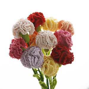 Le nouveau bouquet fait main au crochet avec des œillets tissés en dentelle est une fleur artificielle pour la fête des mères. - Product Image 1
