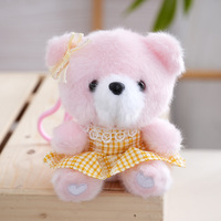 Porte-clés Ours en Peluche Adorable avec Robe à Carreaux, Breloques en Peluche pour Sac, Jouet en Peluche Ours en Corde Tressée, Cadeau