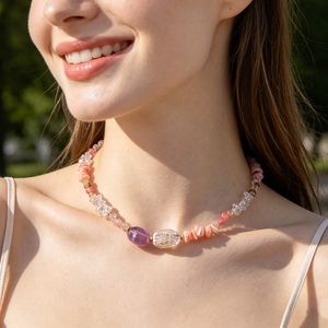 Collar de Cuentas Multicolores de Piedra Natural Estilo Bohemio, Gargantilla de Cristal Natural, Collar Versátil Informal de Moda, Regalo de Joyería - Product Image 2
