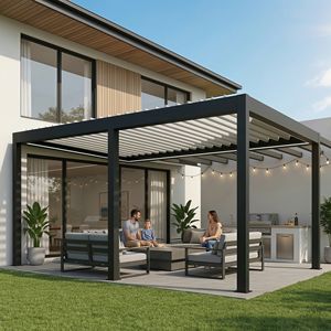 Pérgola Retráctil Moderna de Pared con Lamas Ajustables para Balcón Pequeño y <span class=keywords><strong>Terraza</strong></span> Exterior, Gazebo de Aluminio - Product Image 1