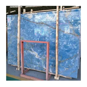 Blue onyx composite marble big slabs stick laminate with honeycomb at backside for wall floor