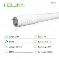 Lámpara LED de Vidrio UL 9W T8 de 3 pies, 1250lm, 3000K-6500K, G13, Tipo B, Tubo de Una/Doble Extremo con Protección Contra Fugas para Taller