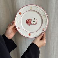 Assiette en céramique à motif de pommes vintage français, assiette à dîner en porcelaine à fleurs en relief, assiette à dessert et à salade pour la décoration de la table à la maison