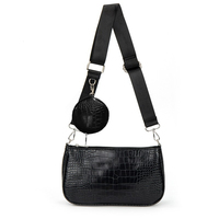 Ensemble de sacs à bandoulière pour femmes à motif crocodile avec porte-monnaie rond détachable, sac messager à large bandoulière, fermeture à glissière