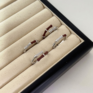 S925 Sterling Silver Bamboo <b>Ring</b> Red Enamel Channel Setting Unisex Everyday Wear Jewelry - Product Image 1
