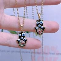 Collier personnalisé avec main de Hamsa et œil du diable, bijoux de protection porte-bonheur, plaqué or 18 carats, base en laiton