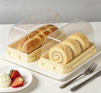 Boîte de boulangerie en PET transparente, écologique, à dôme haut et base rectangulaire longue, jaune clair, jetable, pour rouleaux de pizza, vente en gros