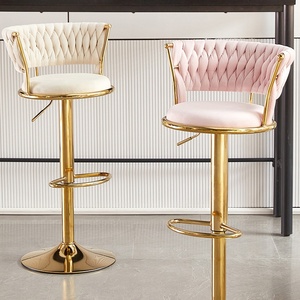 Silla <span class=keywords><strong>de</strong></span> Bar Nórdica, Mueble <span class=keywords><strong>de</strong></span> Barra, Metal y Terciopelo, Ajustable, Giratoria, Alta, Dorada, Moderna, <span class=keywords><strong>de</strong></span> Lujo, <span class=keywords><strong>para</strong></span> Barra <span class=keywords><strong>de</strong></span> <span class=keywords><strong>Cocina</strong></span> - Product Image 4