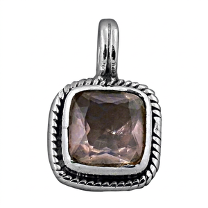 Classic 925 Silver Solitaire Pendant with <b>Square</b> Quartz Gemstone Bezel Set Geometric Charm Trendy Unisex Everyday Wear Gift - Product Image 1