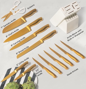 14PCS NOVISON Kitchen <b>Knife</b> <b>Set</b> Stainless Steel 3Cr13 Coated Blades Gold Color Box Eco-friendly Durable Ambidextrous Design - Product Image 2