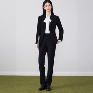 Women's Grey Suit Set Polyester Worsted Full Sleeve Spring Anti-Wrinkle Office Lady Professional Formal Wear - Product Image 2