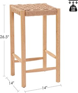 Modern Industrial <b>Bar</b> <b>Stools</b> Kraft Paper Cord Seats Rubberwood Legs <b>Adjustable</b> Feet for Home Hotel Dining Bedroom Set of 2 - Product Image 5