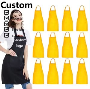 Custom Logo <b>Black</b> White Pink Restaurant Polyester <b>Apron</b> Customized Bib Kitchen <b>Apron</b> for Women Men with Pockets - Product Image 4