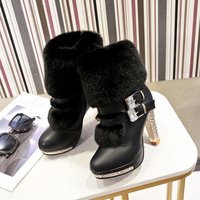Botines de PU artificial con pedrería, tacones gruesos, punta puntiaguda, cremalleras laterales, para invierno, uso casual, forro de algodón resistente al desgaste