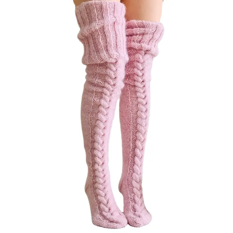 Sıcak satış kış bacak isıtıcıları uyluk yüksek çorap diz üzerinde örme slouch çorap kadınlar için