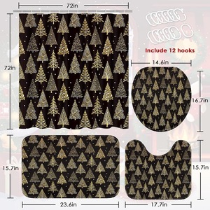 Cortina de Ducha de Poliéster con Diseño de Árbol de Navidad Negro y Dorado, Cortina de Baño con Impresión Digital, Impermeable, Personalizada, Moderna, al por Mayor - Product Image 2