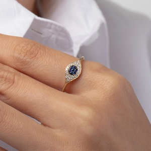 Anello Vintage da Donna Placcato Oro 18k Gioielli alla Moda in Argento Sterling con Occhio Turco e Zircone Blu Scuro - Product Image 4