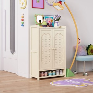 Home entryway <b>shoe</b> cabinet, white and cream-colored, 2025 new style, made of bamboo, storage unit, <b>wall</b>-mounted, with doors. - Product Image 3
