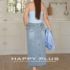 Falda midi vaquera retro de cintura alta con abertura, azul lavado, talla grande 90 95, informal de verano para mujer - Product Image 4