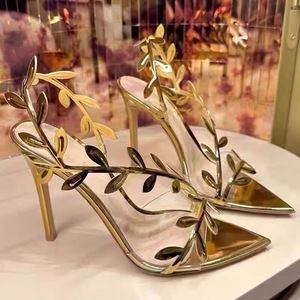 2026 Ladies Gold Glitter Leaf High Heel <b>Sandals</b> Pointed Toe Stiletto Pumps Anti Slip Party <b>Evening</b> Dress Women Shoes - Product Image 3