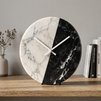Jam Dinding Mewah Art Deco Marmer Putih & Hitam dengan Jarum Quartz Diameter 36cm, Dekorasi Ruang Tamu