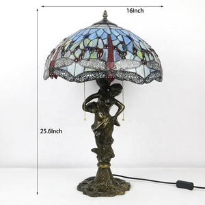 LongHuiJing 16inch Traditional Fashion Rustic American Tiffany Mermaid <b>Base</b> LED <b>Table</b> <b>Lamp</b> Handmade Dragonfly Stained Glass - Product Image 4